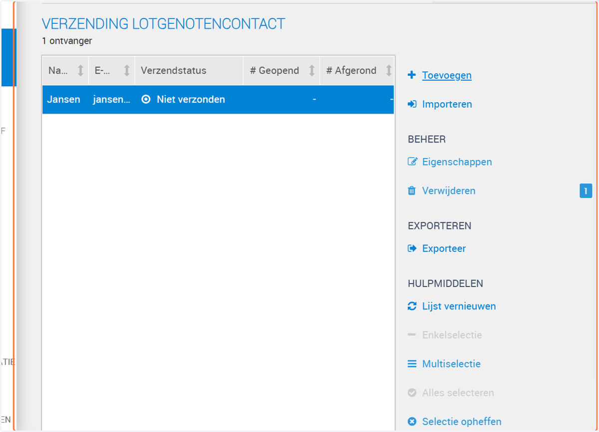 Je komt weer in dit scherm terecht. Je hebt nu 2 opties. Je kunt ontvangers per stuk invoeren, of je kunt meerdere ontvangers tegelijk invoeren.