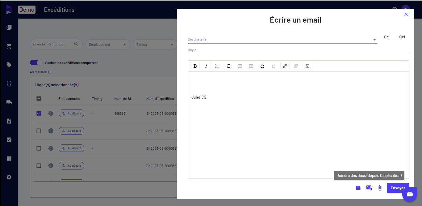 Cliquez sur "Joindre des documents (à partir de l'application)".