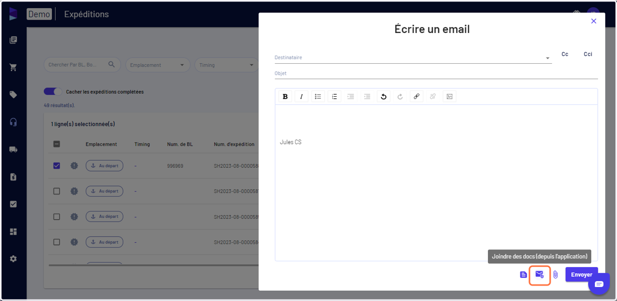 Cliquez sur "Joindre des documents (à partir de l'application)".
