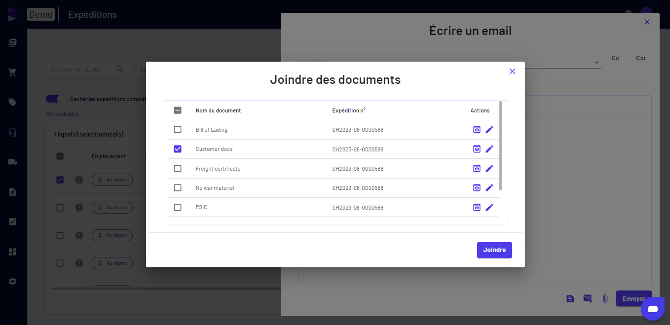 Vous pouvez sélectionner les documents générés dans l'application