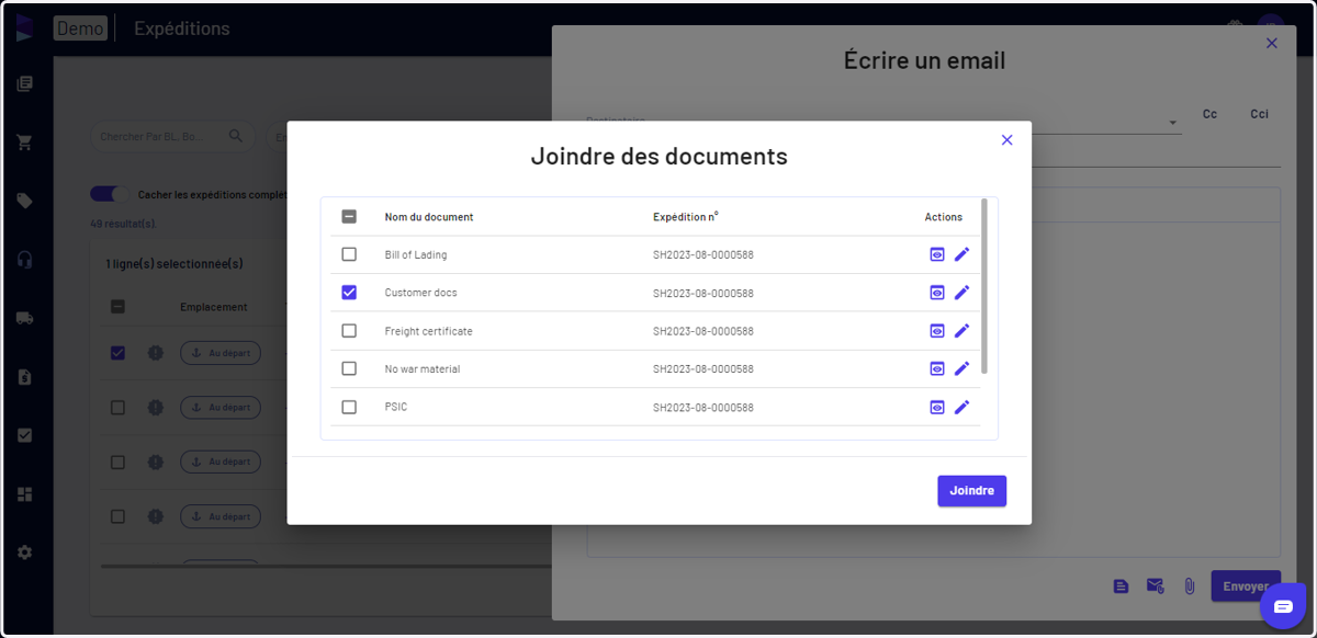 Vous pouvez sélectionner les documents générés dans l'application