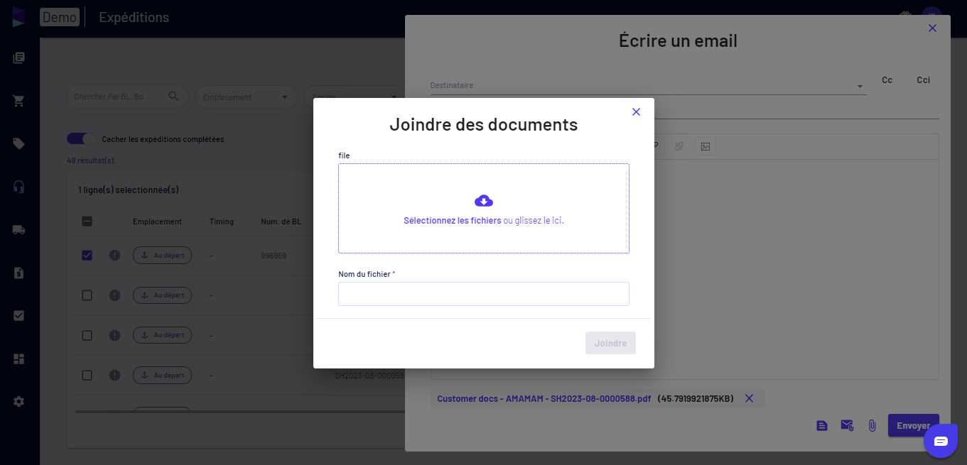 Sélectionner des fichiers ou les rédiger dans la carte