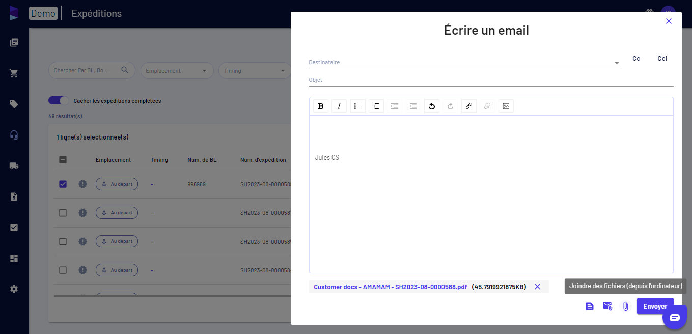Vous pouvez également joindre des fichiers à partir de votre bureau en cliquant sur "Joindre des fichiers (à partir du bureau)"