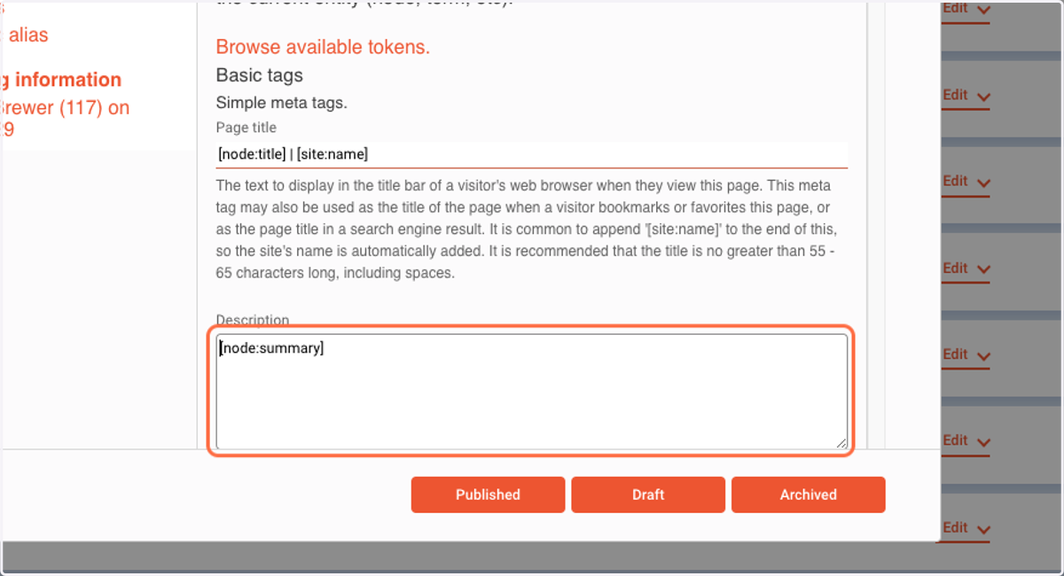 Remove the current token, add your new Page Description