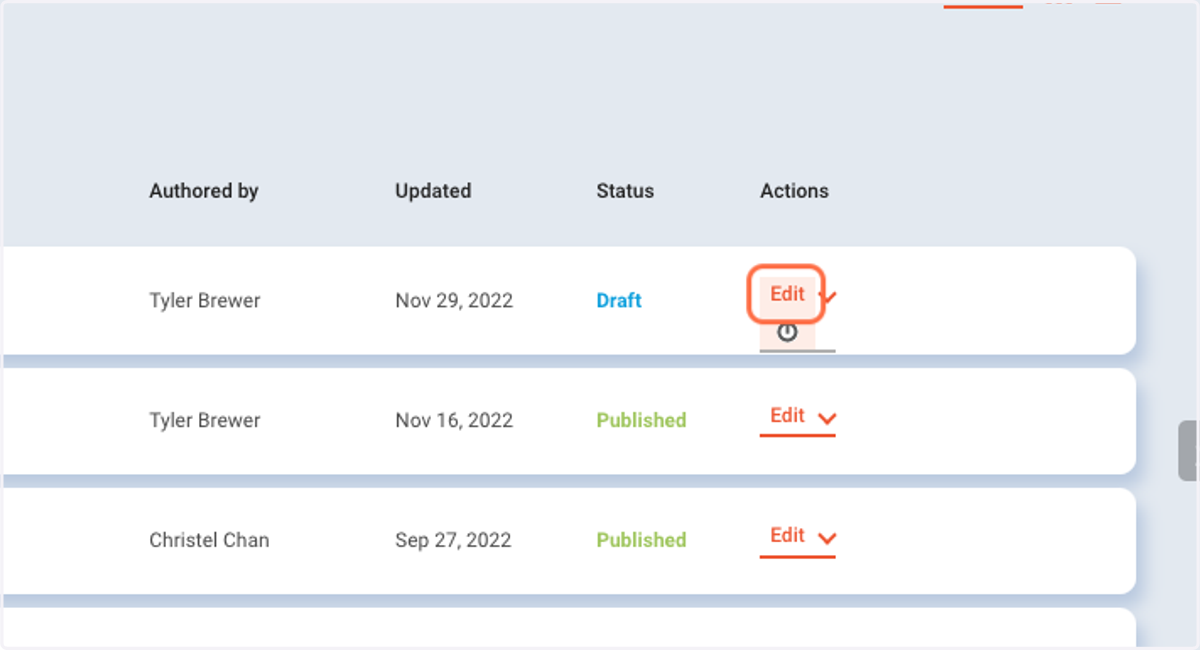 Find the content you'd like to update, click on Edit
