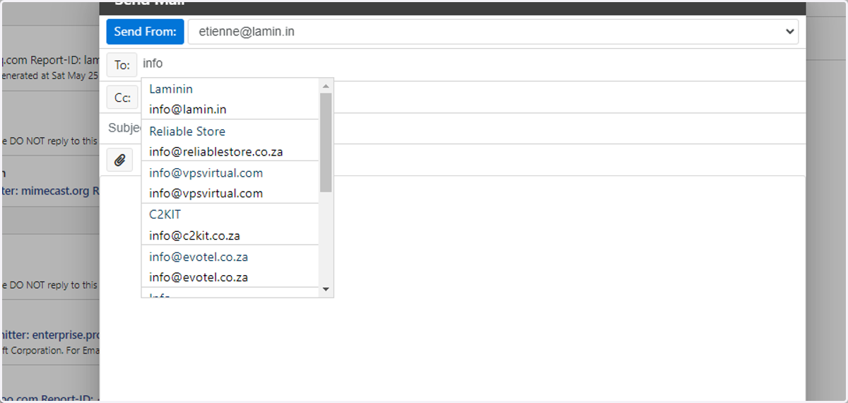 Laminin will display contacts from your Office 365 Contacts List that matches your search