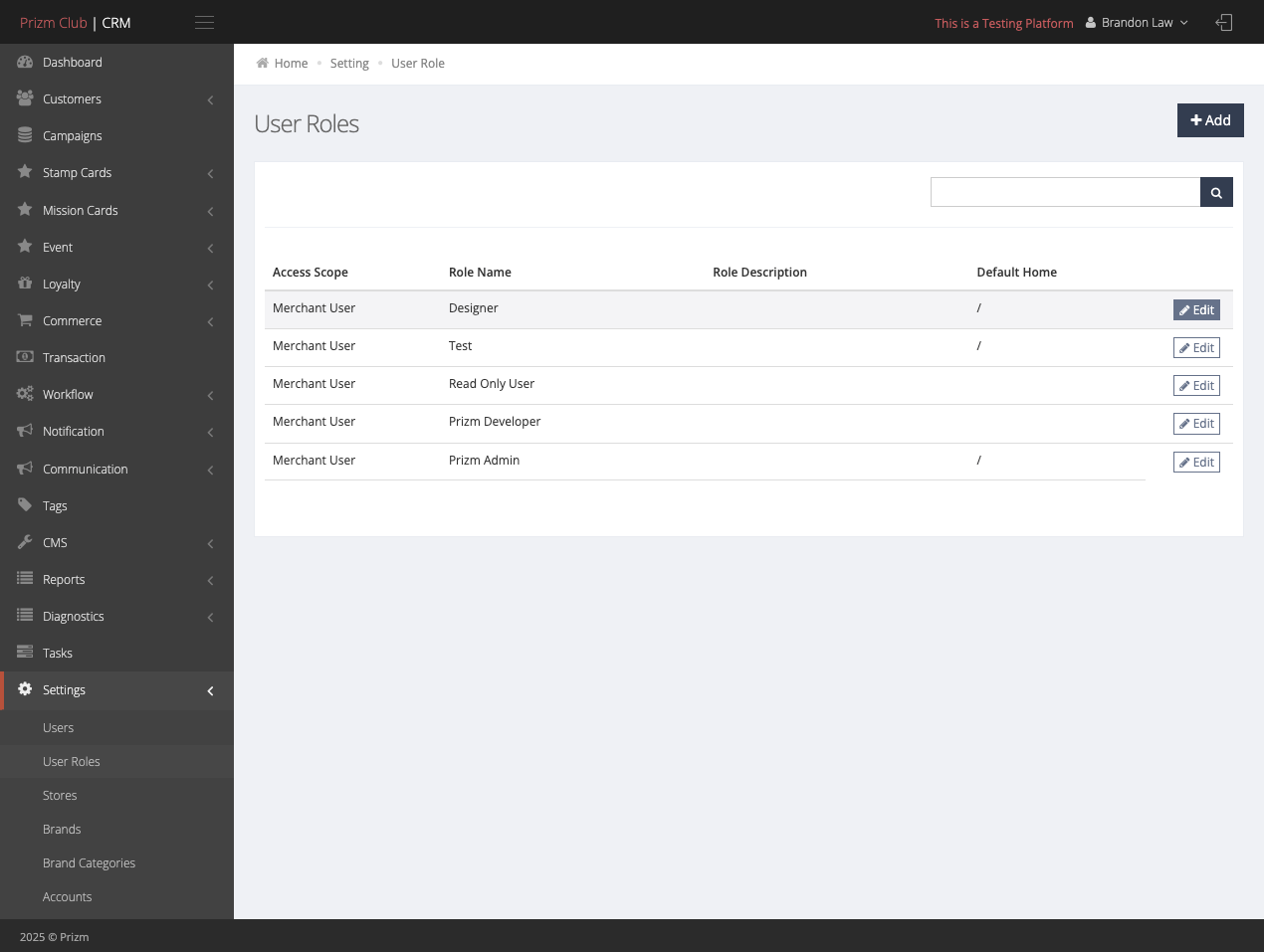 Return to the User Role page, select the newly created role, and click "Edit."
