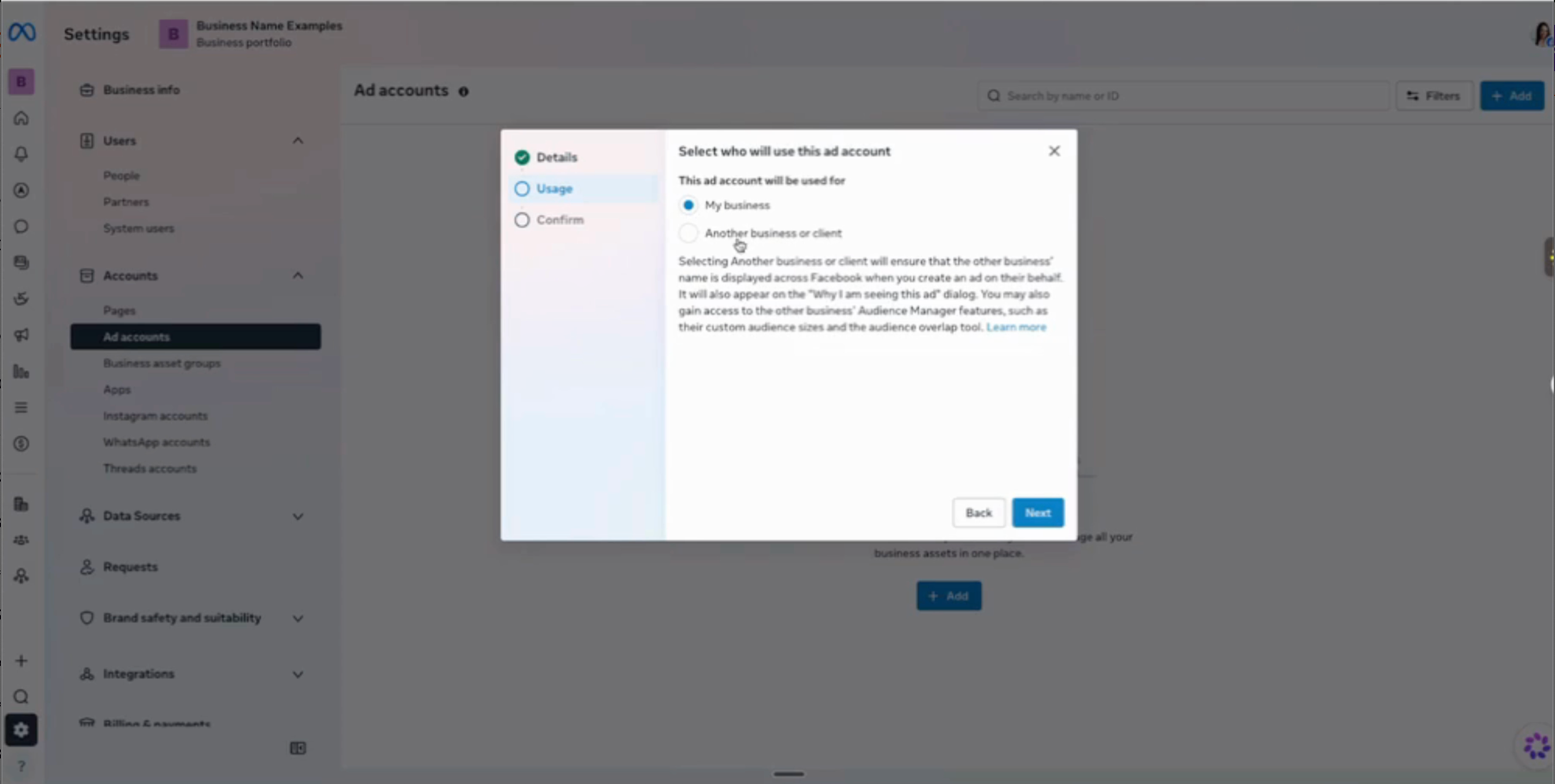 Select My business and Click on Next