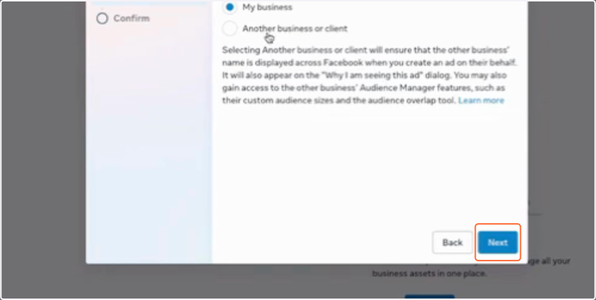 Select My business and Click on Next