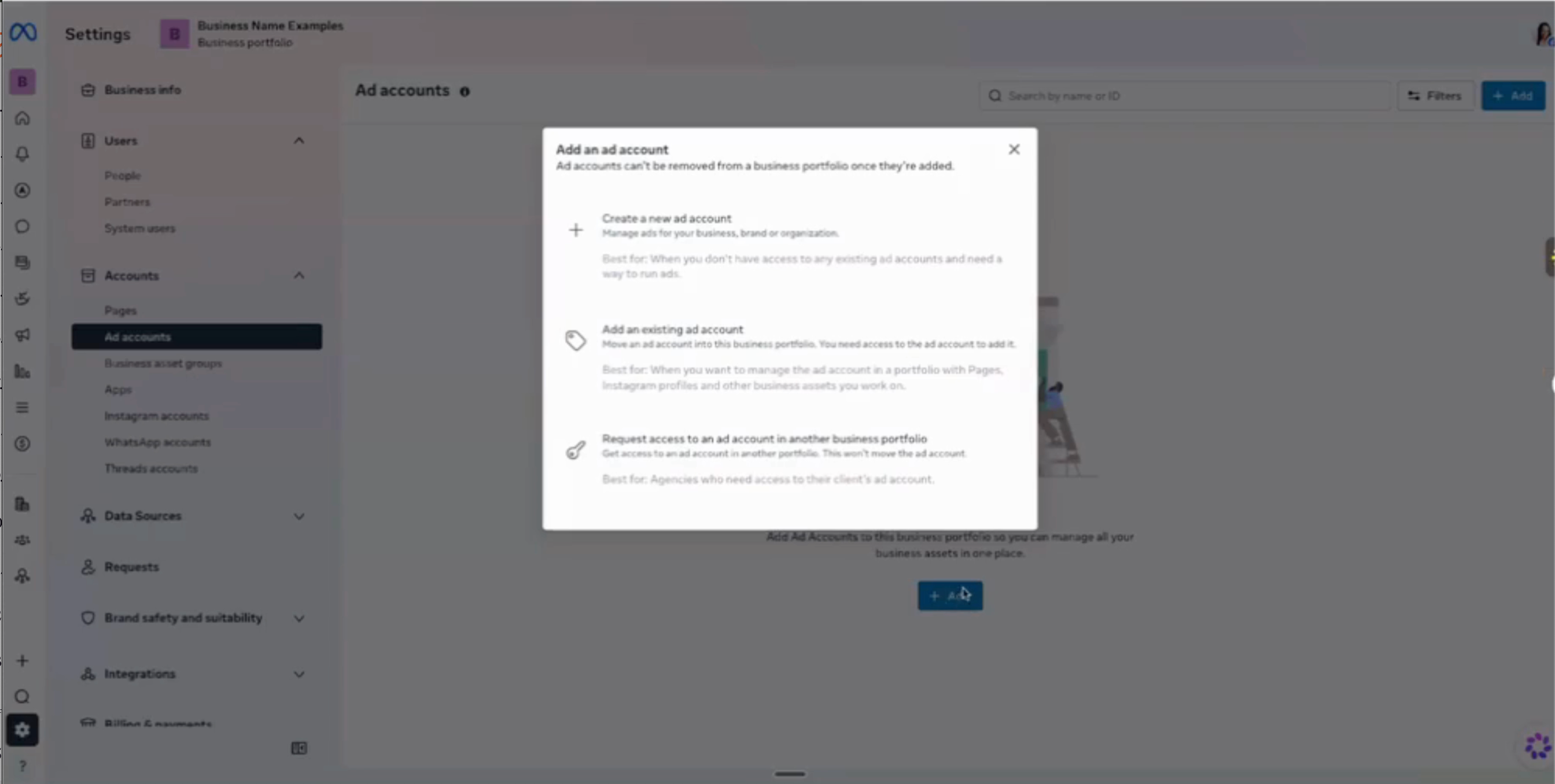 Click Create a new ad account