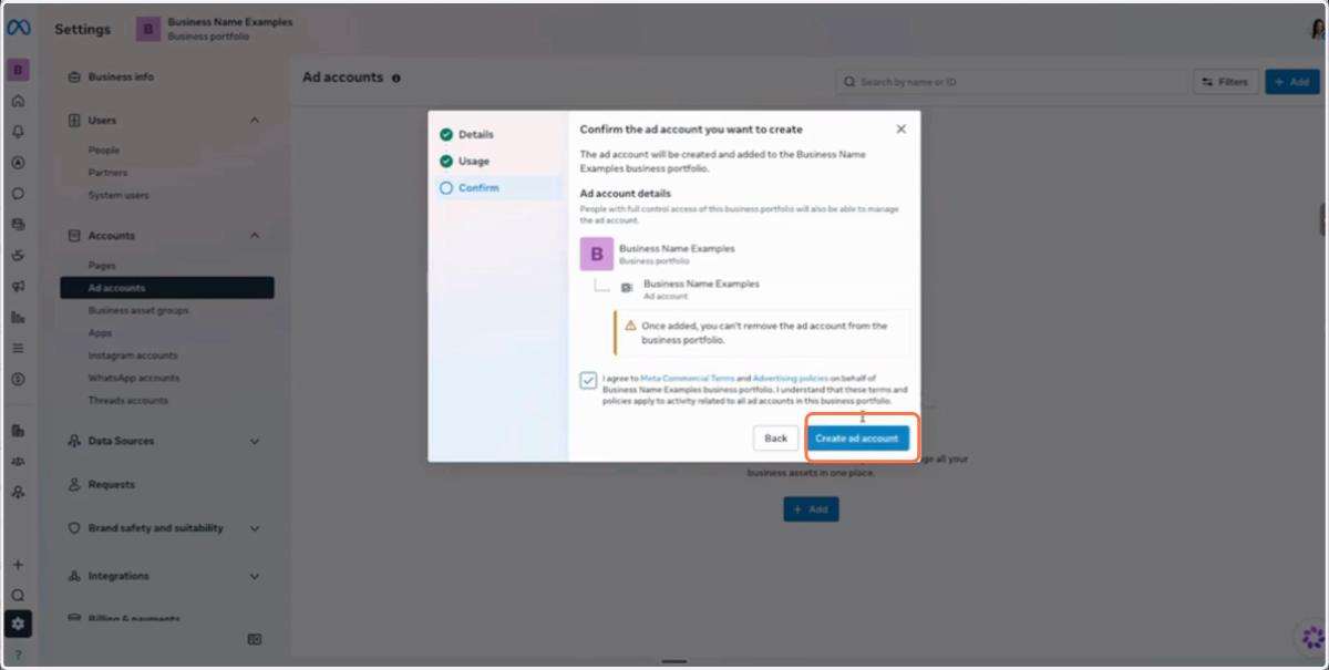 Click on Create ad account