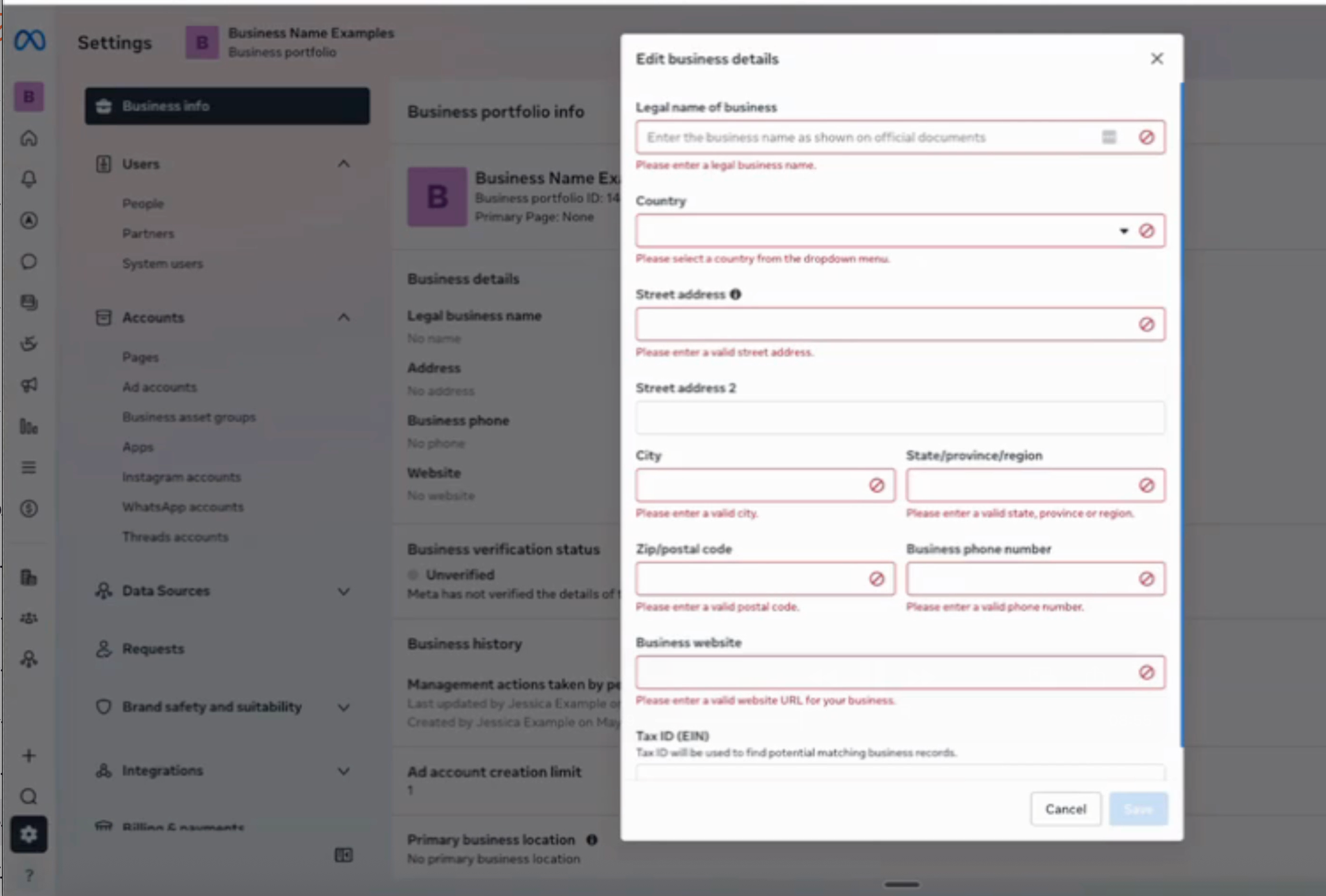 Enter your business name, address, website (domain)and Tax ID (EIN)
