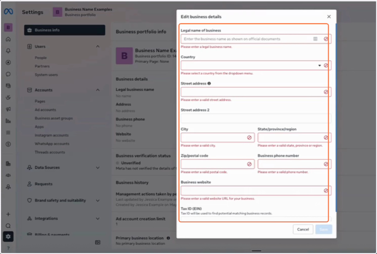 Enter your business name, address, website (domain)and Tax ID (EIN)