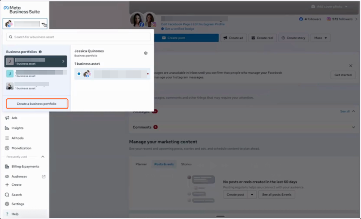 Click on Create a business portfolio