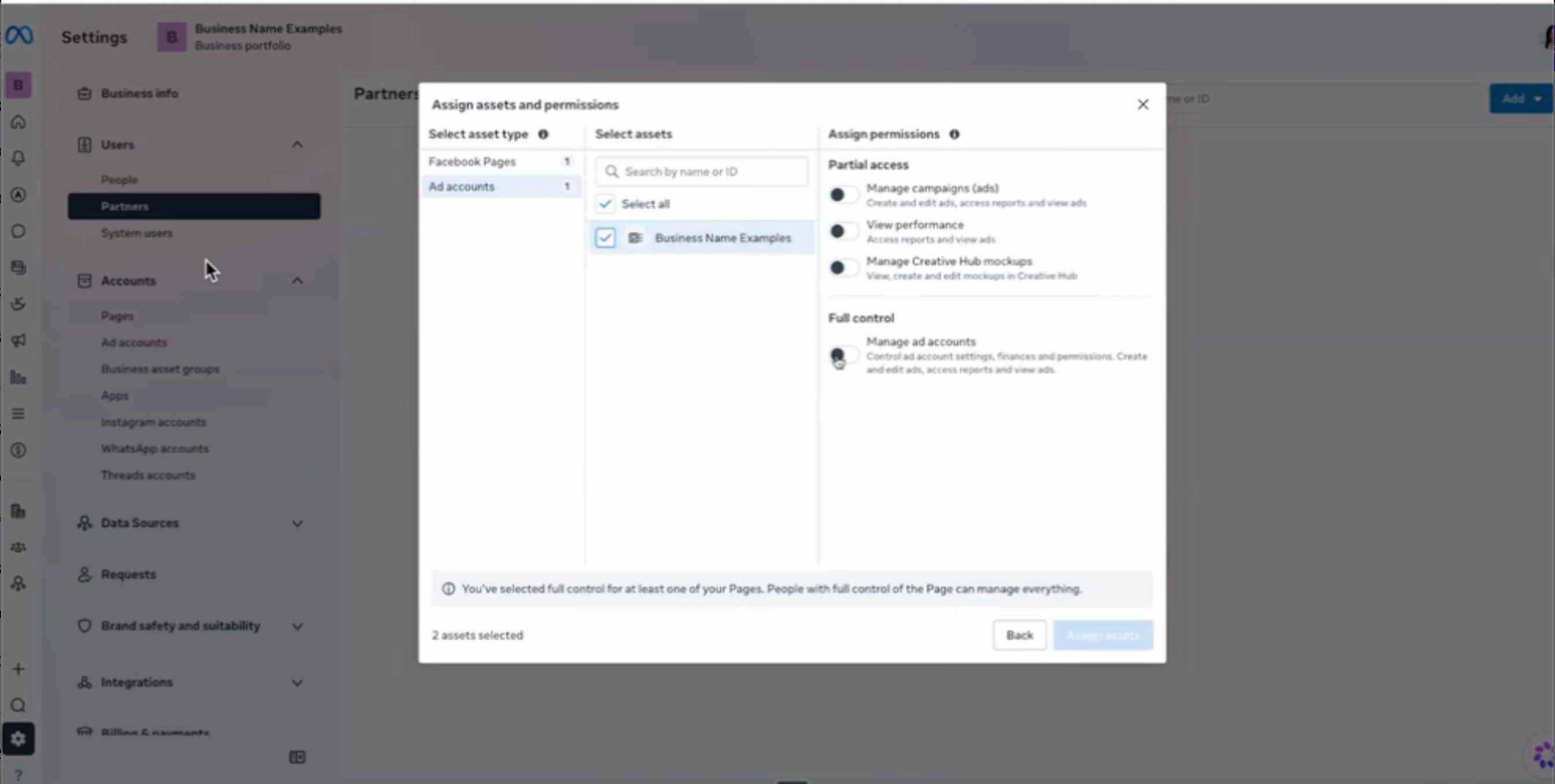 Under Ad accounts, Select your Ad account