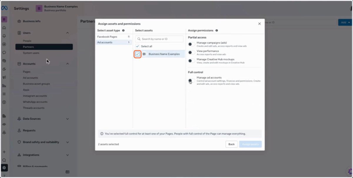 Under Ad accounts, Select your Ad account