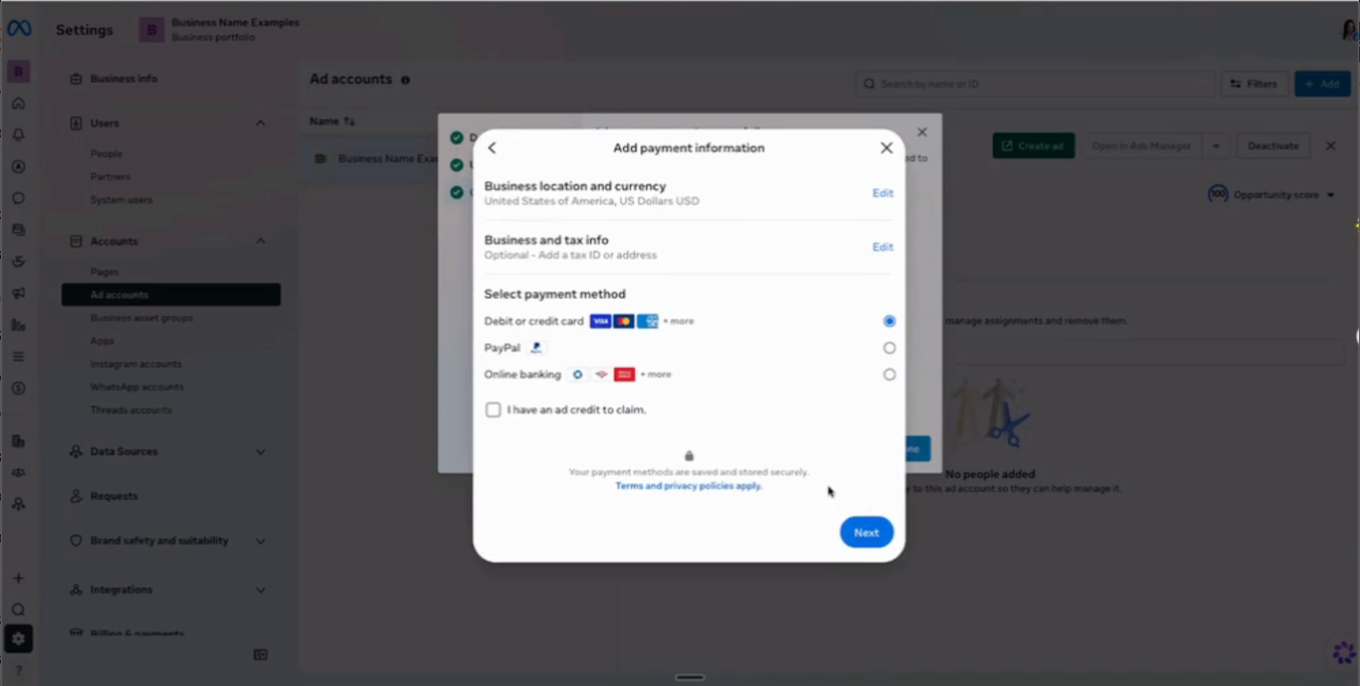 Click on Debit or Credit Card