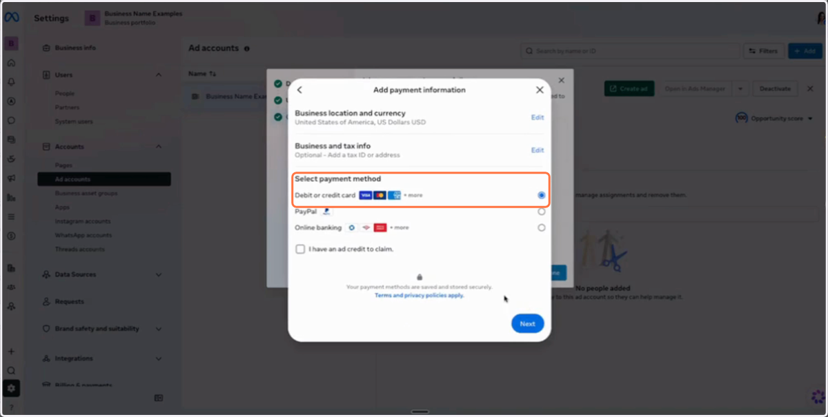 Click on Debit or Credit Card