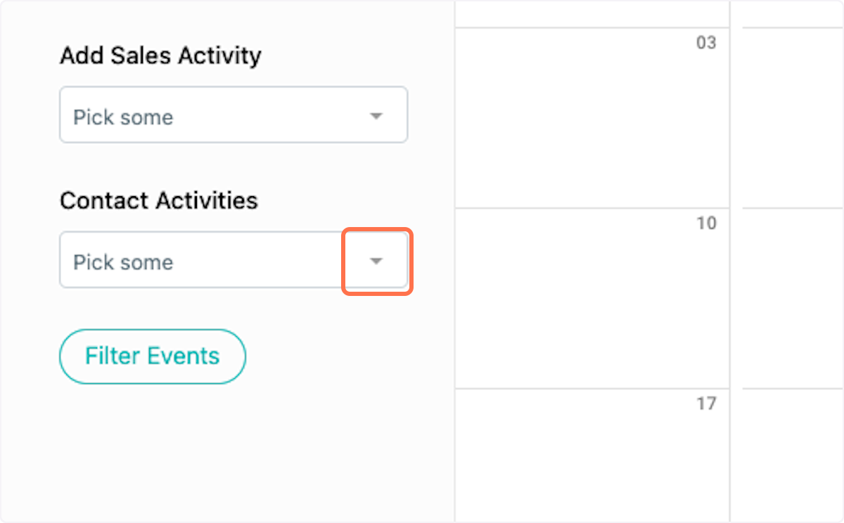 Once you have your users selected, select which kinds of Contact Activities you want to see on the calendar. 