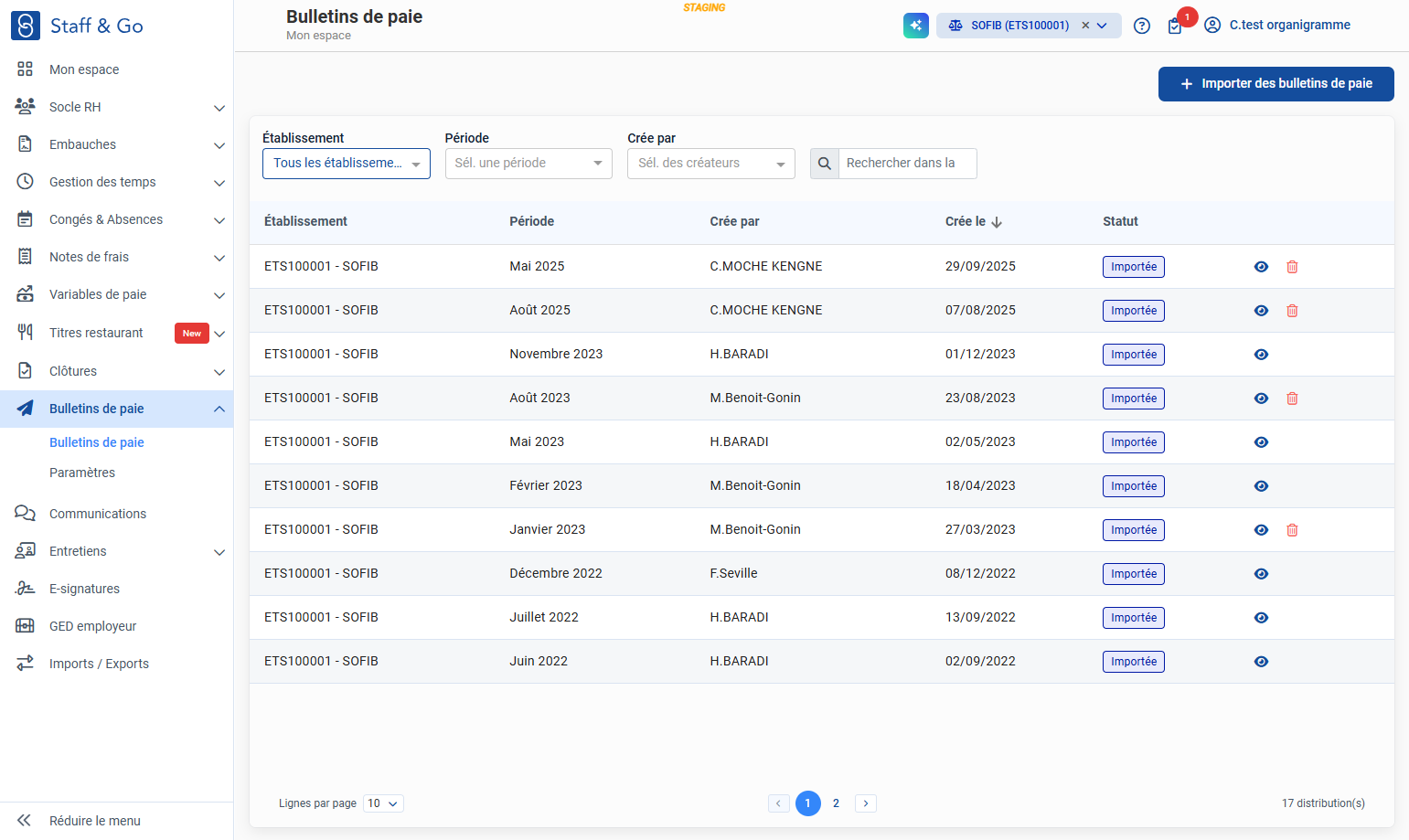 Dans le module Bulletins de paie