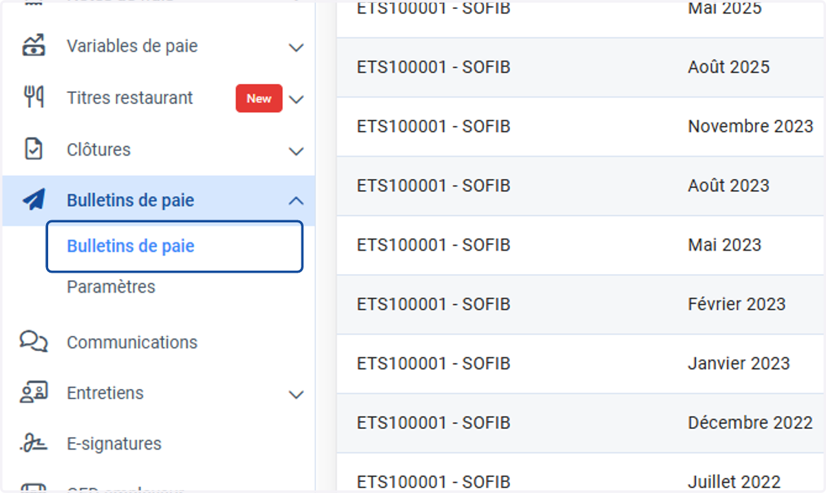 Dans le module Bulletins de paie