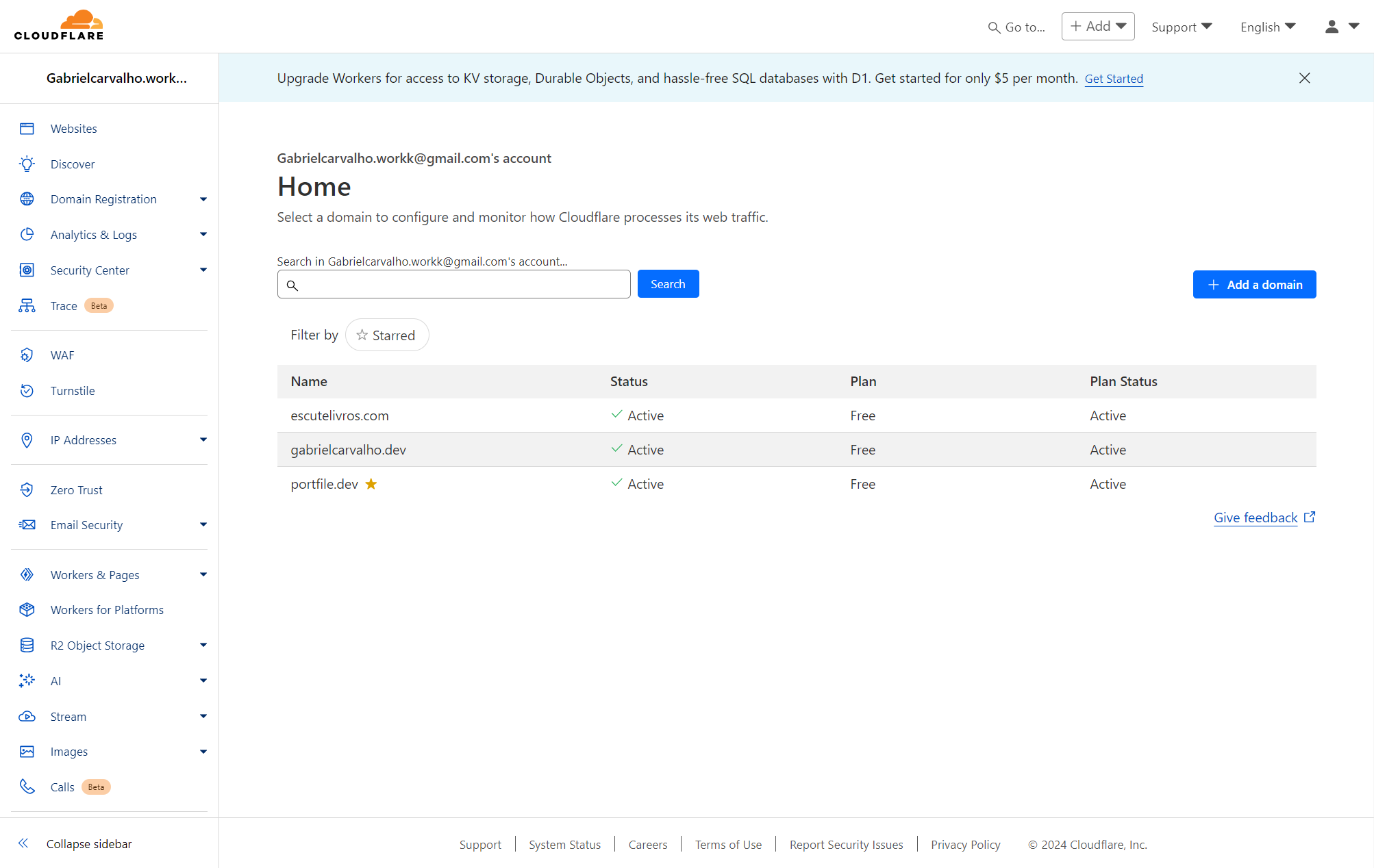 Click on your domain (in my case -> gabrielcarvalho.dev)