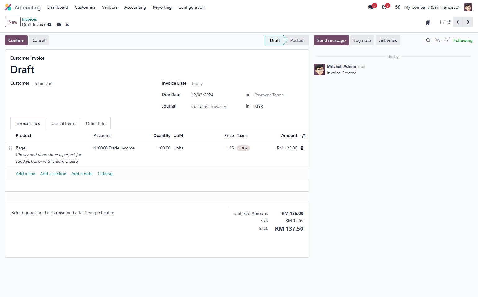 Create & post an invoice with the normal taxes