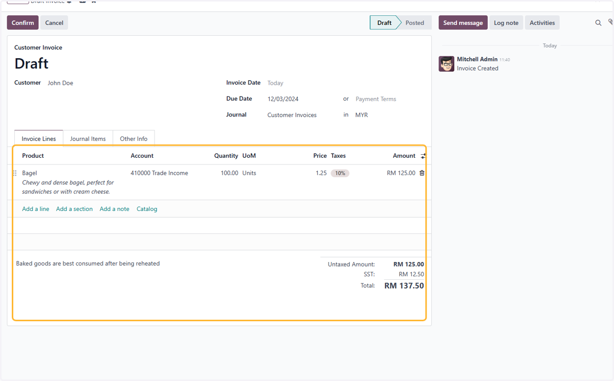 Create & post an invoice with the normal taxes