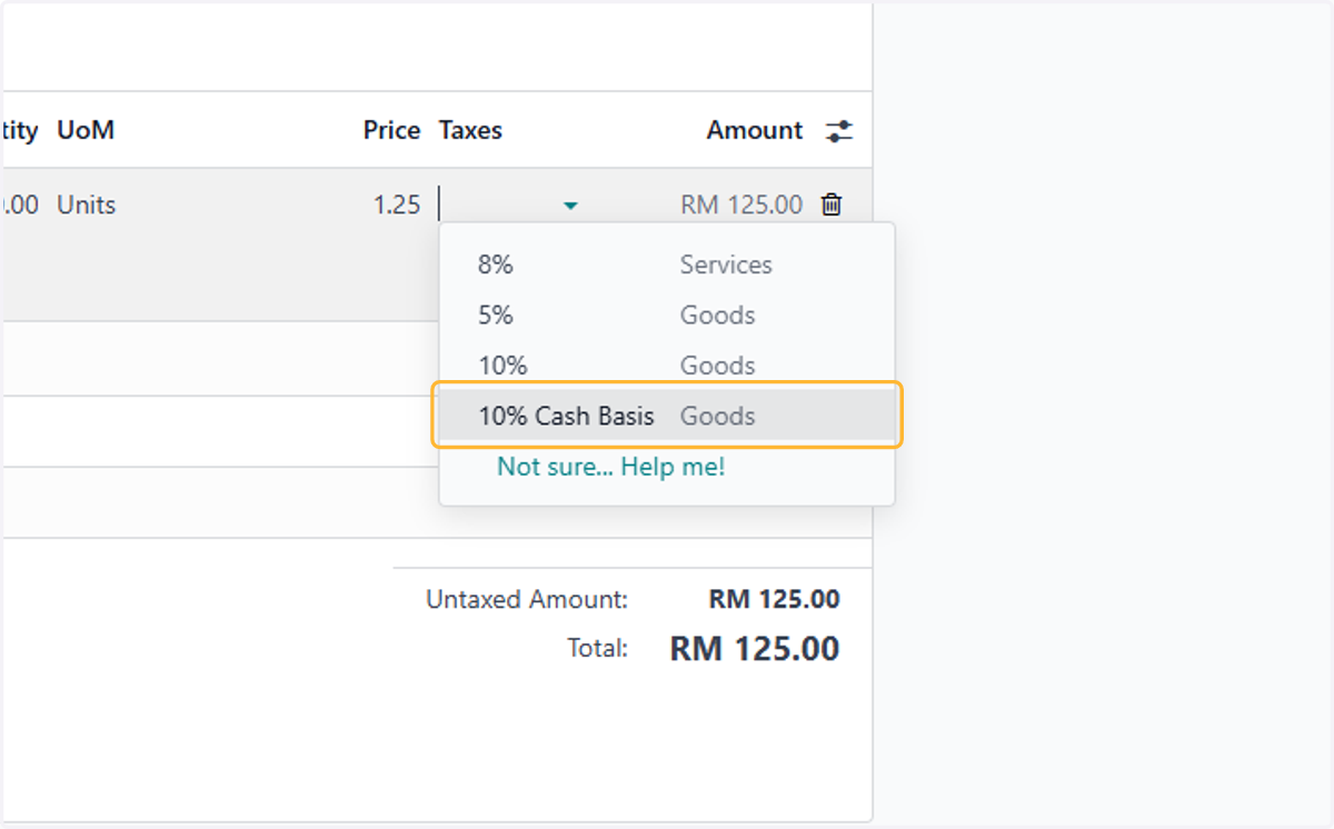Select the newly created Cash Basis Taxes