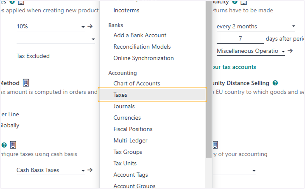 Click on Taxes