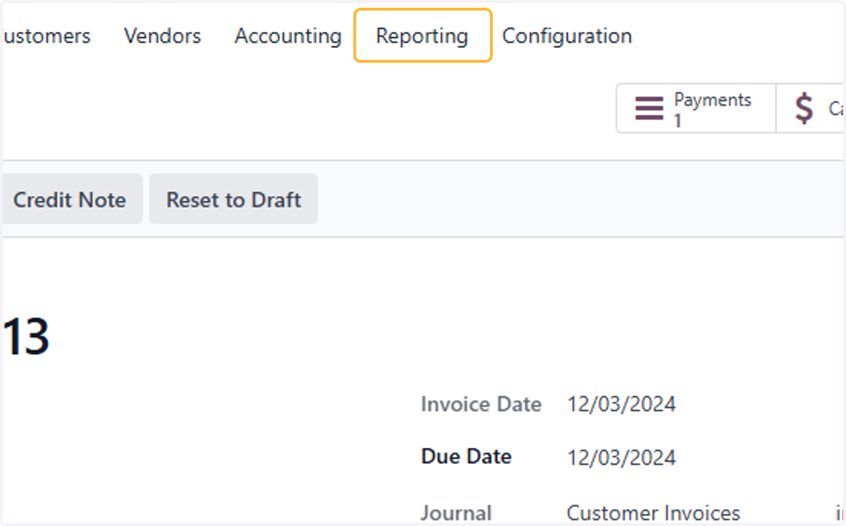 Click on Reporting
