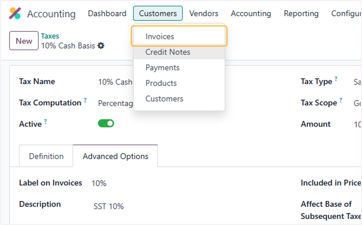 Click on Invoices