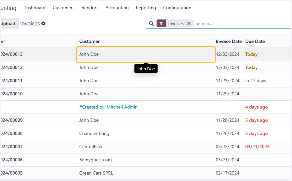 Select cash basis invoice created