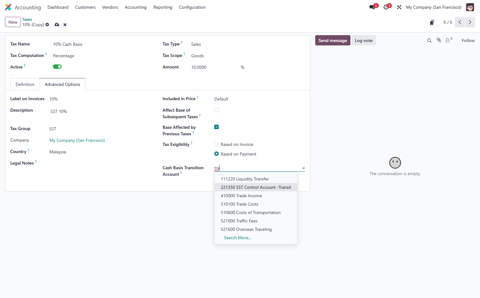 Select/Create a Tax - Transit Account