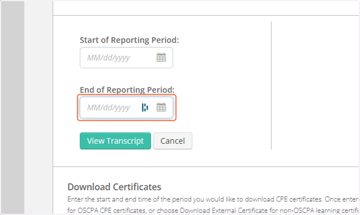 Click on End of Reporting Period: