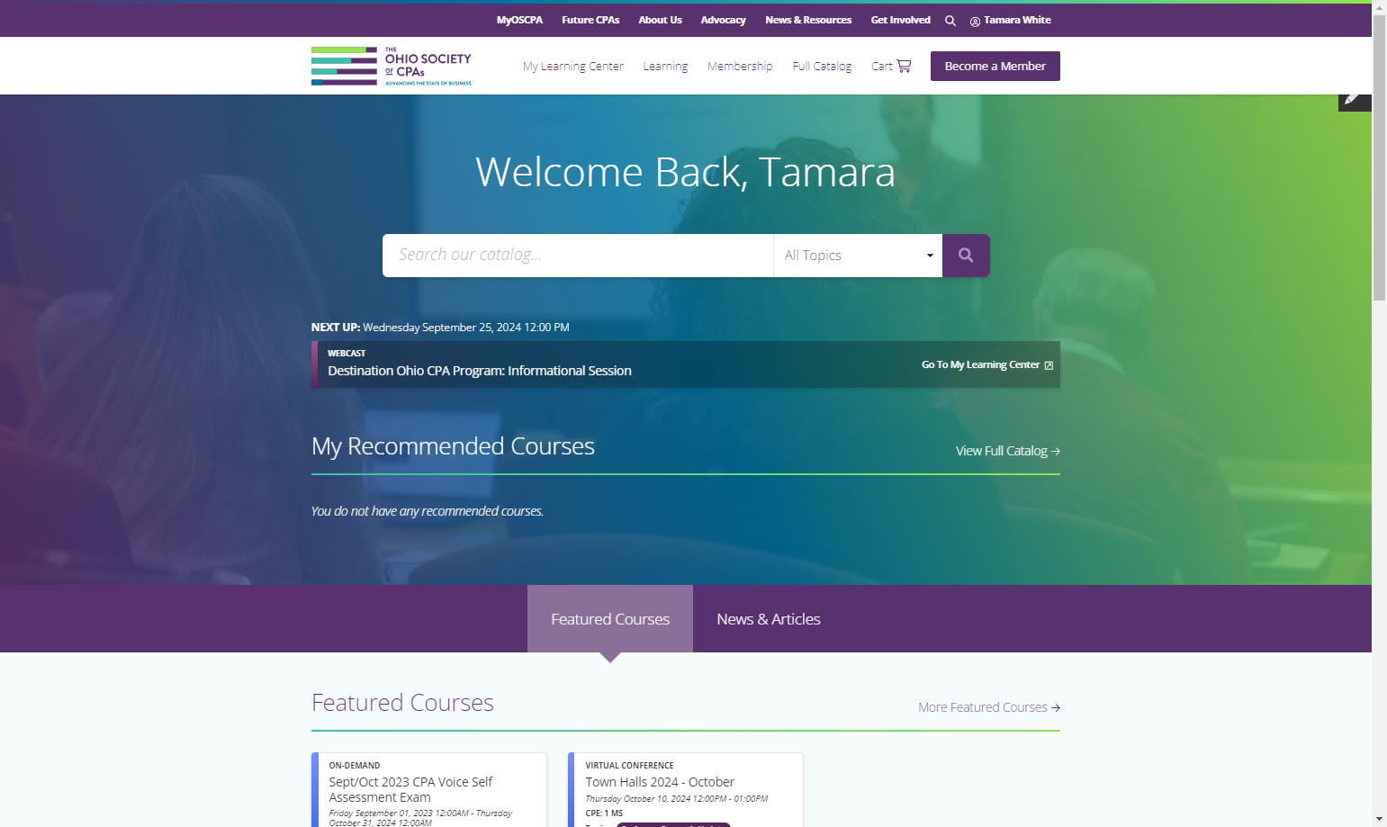 Click on My Learning Center