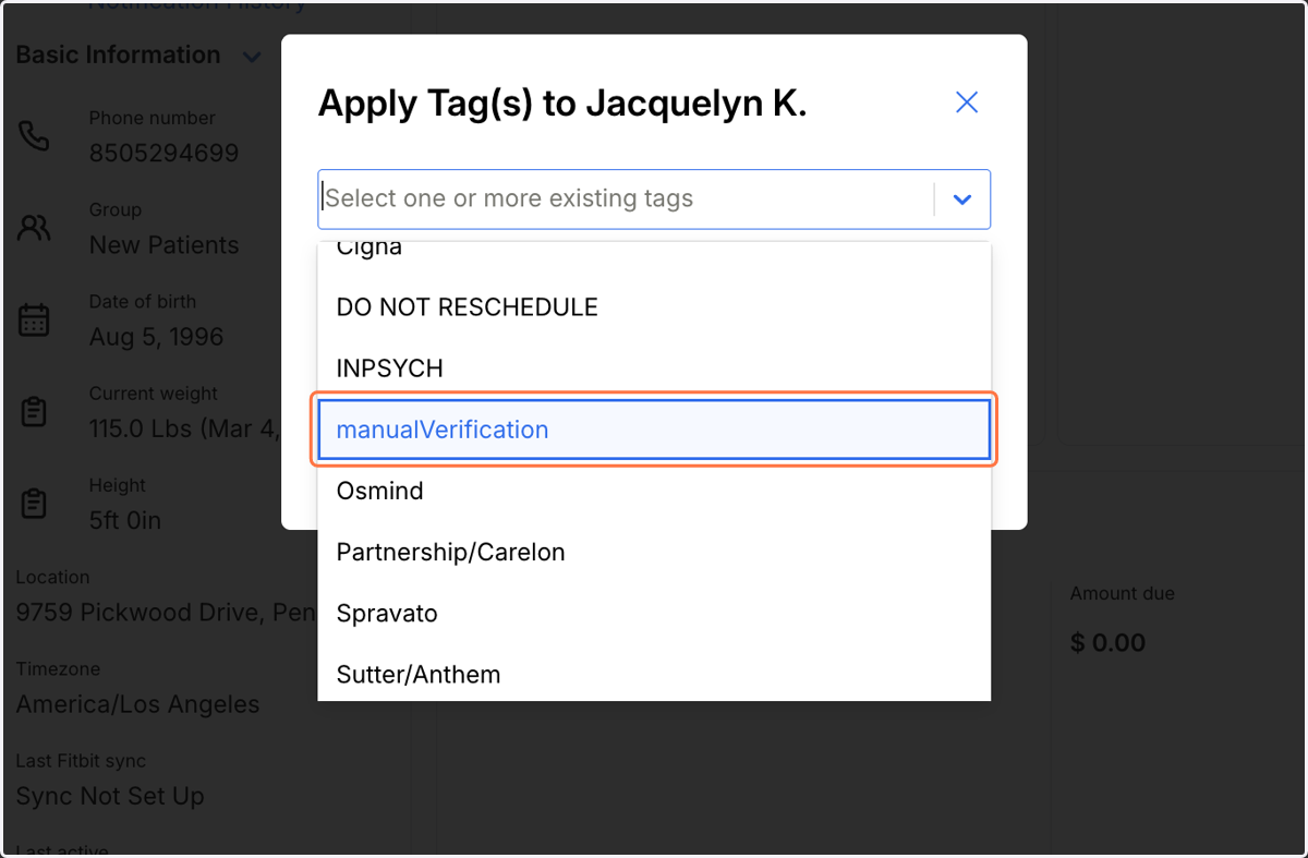 Select manualVerification