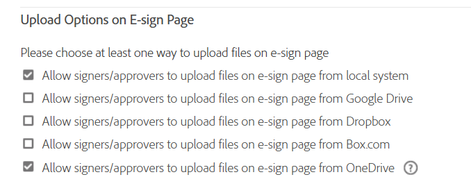 Upload Options on E-sign Page