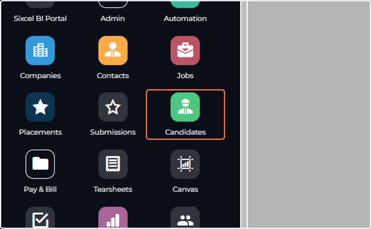 Click Menu Click on Candidates/Contacts