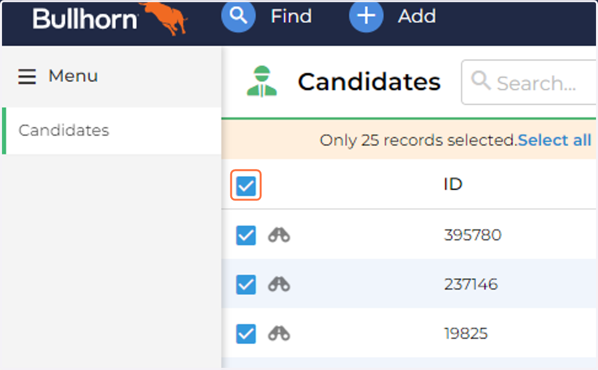 Create your list (filters, columns, advanced search) Select All