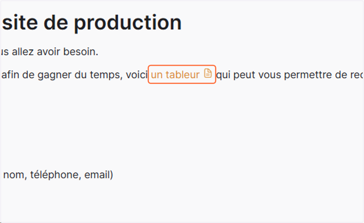 En cliquant sur "tableur" vous allez télécharger un tableau qui vous permet de regrouper vos infos en un seul endroit avant de vous lancer