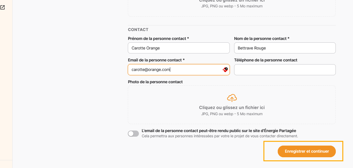 Puis cliquer sur "Enregistrer et continuer"
