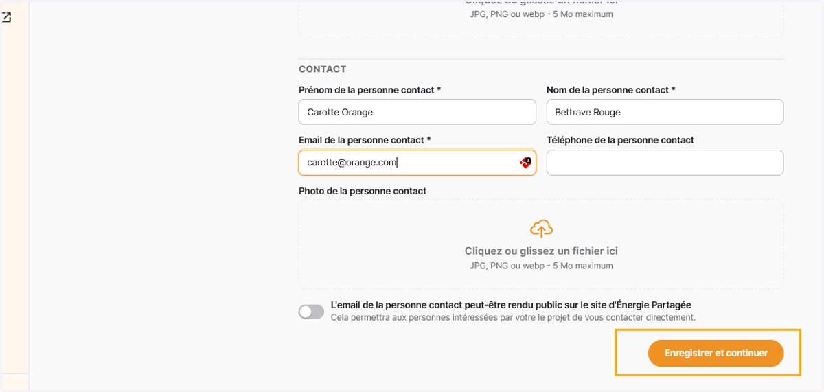 Puis cliquer sur "Enregistrer et continuer"
