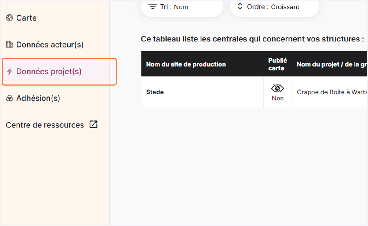 Cliquer sur "Données projet(s)"