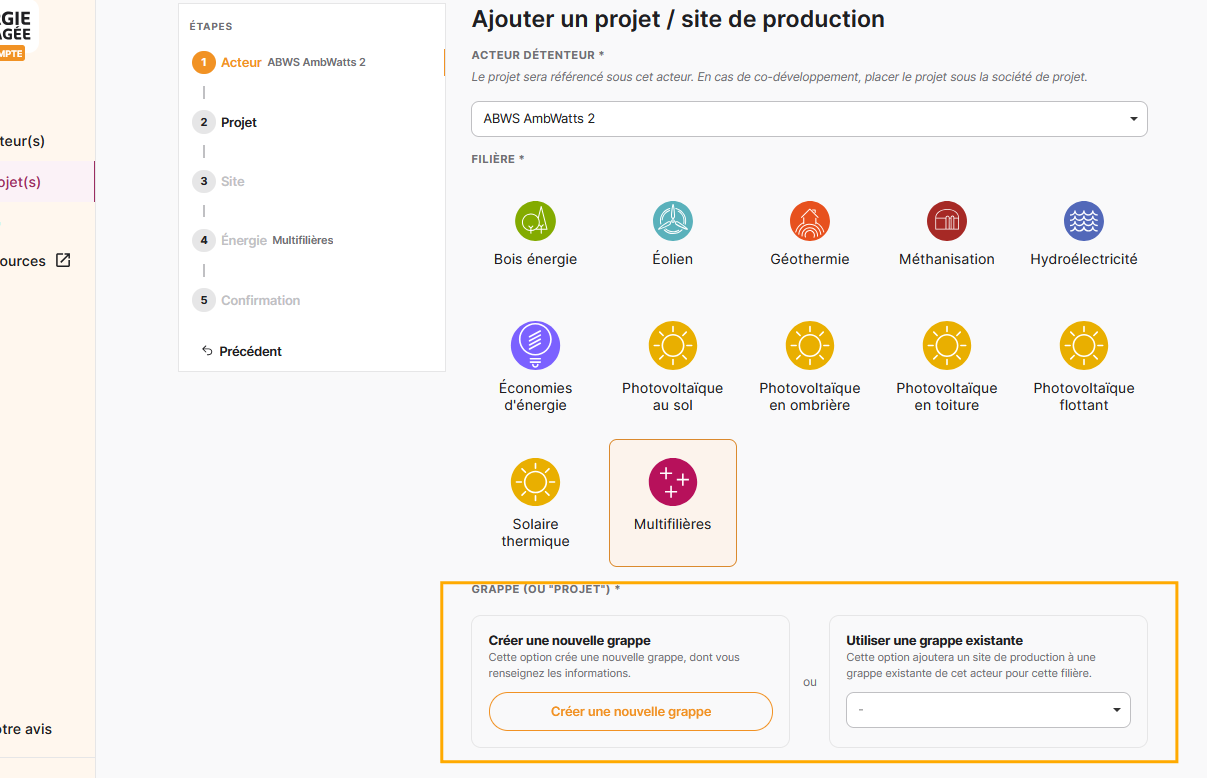 Cliquer sur "multifilières" s'il y en a plusieurs