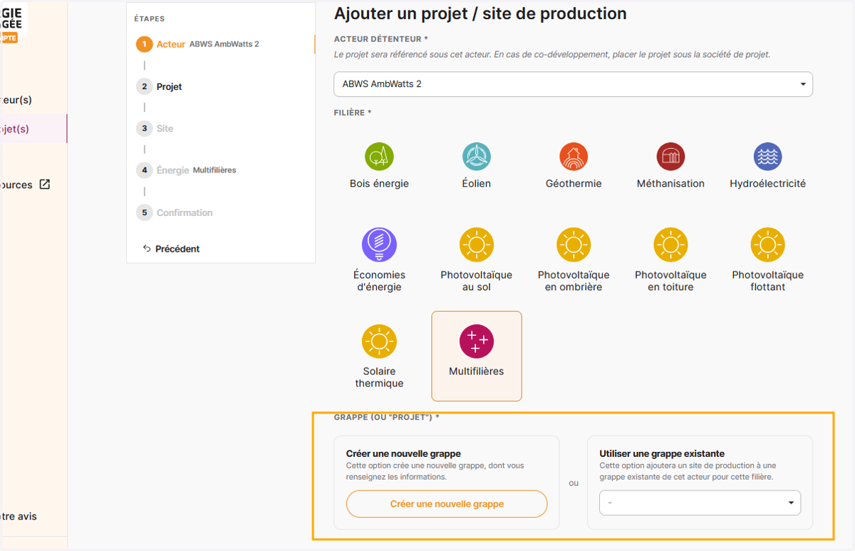 Cliquer sur "multifilières" s'il y en a plusieurs