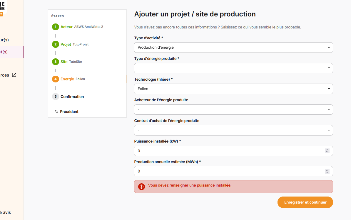 Saisissez les informations complémentaires