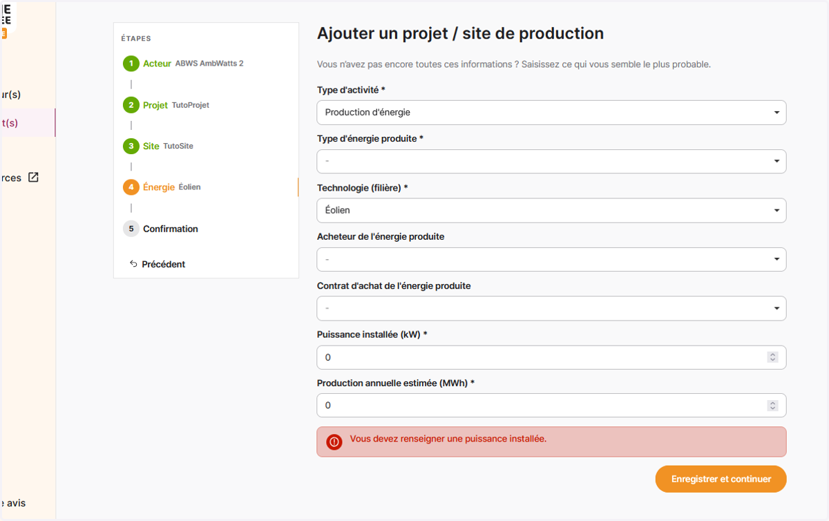 Saisissez les informations complémentaires