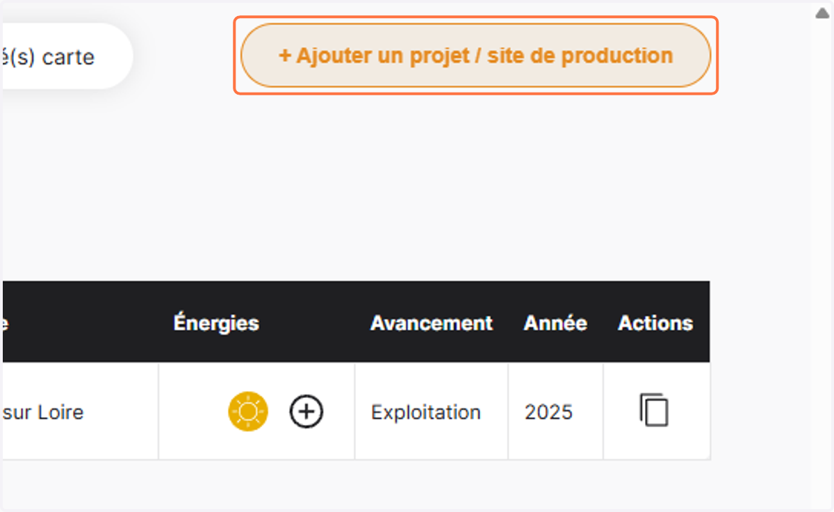 Cliquer sur "Ajouter un projet / site de production"