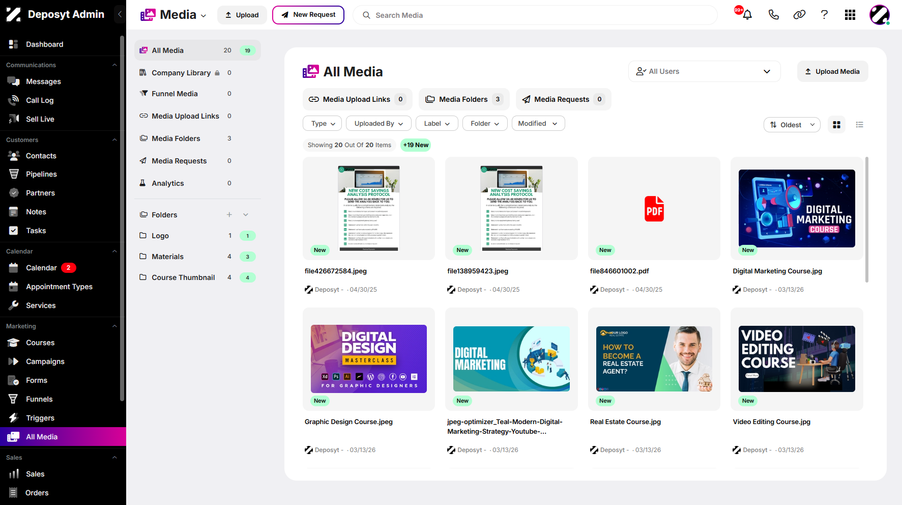 Step 1: On your Dashboard, navigate to the All Media tab under the Marketing section.